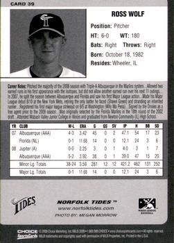 2009 Choice Norfolk Tides #39 Ross Wolf Back