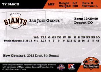 2013 Grandstand California League All-Star Game #NNO Ty Blach Back