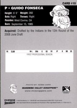 2008 Choice Mahoning Valley Scrappers #10 Guido Fonseca Back