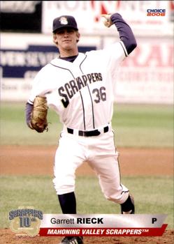 2008 Choice Mahoning Valley Scrappers #19 Garrett Rieck Front