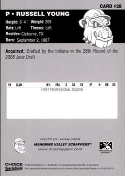 2008 Choice Mahoning Valley Scrappers #28 Russell Young Back