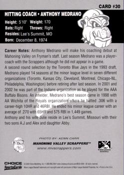 2008 Choice Mahoning Valley Scrappers #30 Anthony Medrano Back