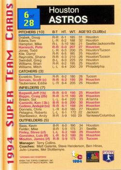 1994 Stadium Club - Super Teams Members Only #6 Houston Astros Back
