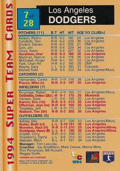 1994 Stadium Club - Super Teams Members Only #7 Los Angeles Dodgers Back