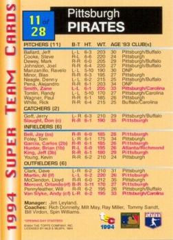 1994 Stadium Club - Super Teams Members Only #11 Pittsburgh Pirates  Back