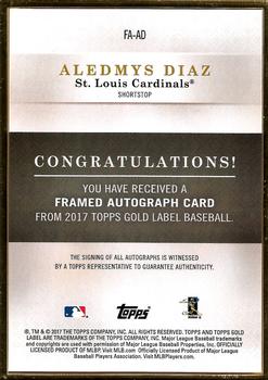 2017 Topps Gold Label - Framed Autographs #FA-AD Aledmys Diaz Back