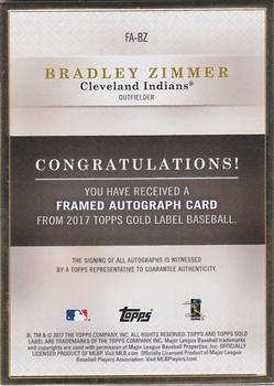 2017 Topps Gold Label - Framed Autographs #FA-BZ Bradley Zimmer Back