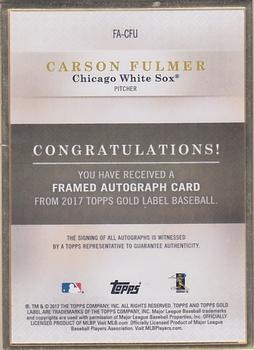2017 Topps Gold Label - Framed Autographs #FA-CFU Carson Fulmer Back