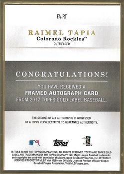 2017 Topps Gold Label - Framed Autographs #FA-RT Raimel Tapia Back