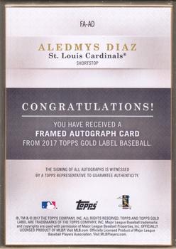 2017 Topps Gold Label - Framed Autographs Black #FA-AD Aledmys Diaz Back
