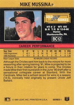 1991 Leaf - Gold Rookies #BC12 Mike Mussina Back