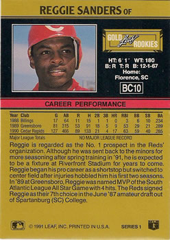 1991 Leaf - Gold Rookies #BC10 Reggie Sanders Back