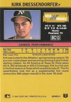 1991 Leaf - Gold Rookies #BC13 Kirk Dressendorfer Back