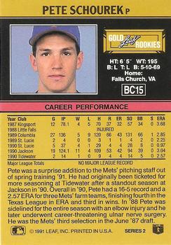 1991 Leaf - Gold Rookies #BC15 Pete Schourek Back