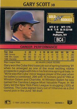 1991 Leaf - Gold Rookies #BC4 Gary Scott Back