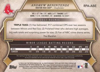 2017 Topps Triple Threads - Rookie and Future Phenom Autographed Relics Silver #RPA-ABE Andrew Benintendi Back