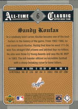 2002 Upper Deck Sweet Spot Classics #6 Sandy Koufax Back