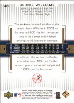 2002 Upper Deck Ultimate Collection #40 Bernie Williams Back