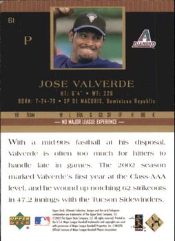 2002 Upper Deck Ultimate Collection #61 Jose Valverde Back