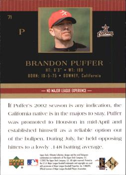 2002 Upper Deck Ultimate Collection #71 Brandon Puffer Back