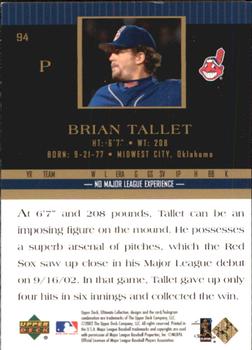 2002 Upper Deck Ultimate Collection #94 Brian Tallet Back