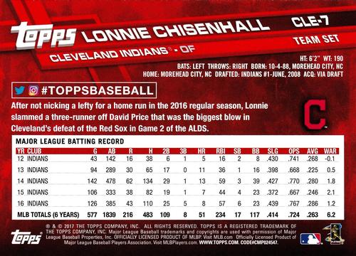 2017 Topps Cleveland Indians 5x7 #CLE-7 Lonnie Chisenhall Back