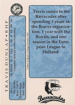 1994 Collect-A-Sport Corpus Christi Barracudas #NNO Travis Dunlap Back