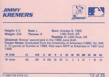 1989 Star Greenville Braves - Platinum #12 Jimmy Kremers Back