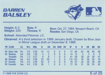 1989 Star Knoxville Blue Jays - Platinum #5 Darren Balsley Back