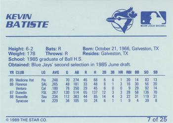 1989 Star Knoxville Blue Jays - Platinum #7 Kevin Batiste Back
