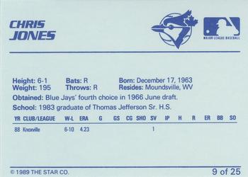 1989 Star Knoxville Blue Jays - Platinum #9 Chris Jones Back