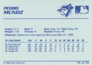 1989 Star Knoxville Blue Jays - Platinum #14 Pedro Munoz Back