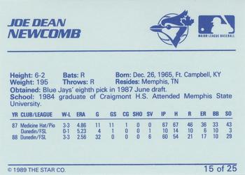 1989 Star Knoxville Blue Jays - Platinum #15 Joe Dean Newcomb Back