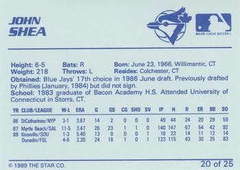 1989 Star Knoxville Blue Jays - Platinum #20 John Shea Back