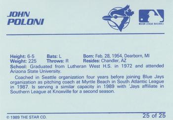 1989 Star Knoxville Blue Jays - Platinum #25 John Poloni Back