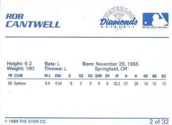 1989 Star Waterloo Diamonds - Platinum #2 Rob Cantwell Back
