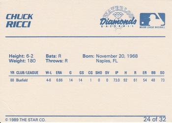 1989 Star Waterloo Diamonds - Platinum #24 Chuck Ricci Back