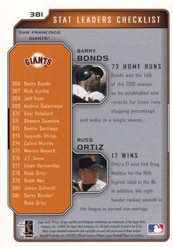 2002 Upper Deck Victory #381 Barry Bonds / Russ Ortiz Back