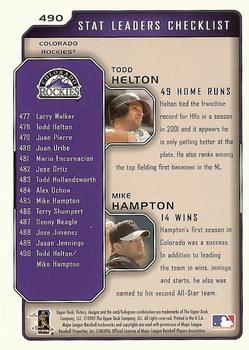 2002 Upper Deck Victory #490 Todd Helton / Mike Hampton Back