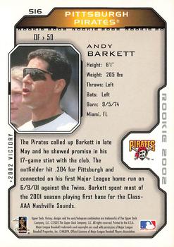 2002 Upper Deck Victory #516 Andy Barkett Back