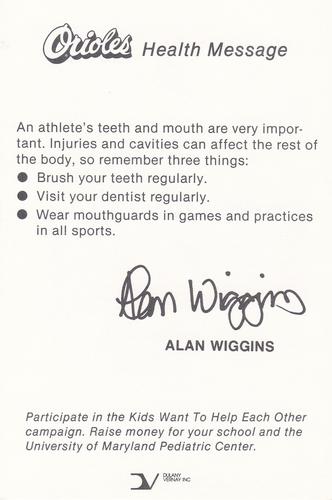 1985 Baltimore Orioles Health Message SGA #NNO Alan Wiggins Back