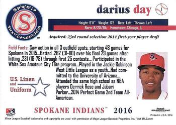 2016 Grandstand Spokane Indians #1 Darius Day Back