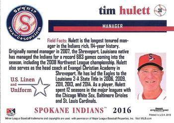 2016 Grandstand Spokane Indians #36 Tim Hulett Back