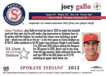 2016 Grandstand Spokane Indians #38 Joey Gallo Back