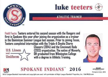 2016 Grandstand Spokane Indians #NNO Luke Teeters Back