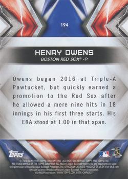 2017 Topps Fire #194 Henry Owens Back