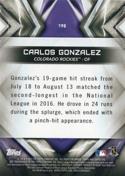 2017 Topps Fire - Gold Minted #198 Carlos Gonzalez Back