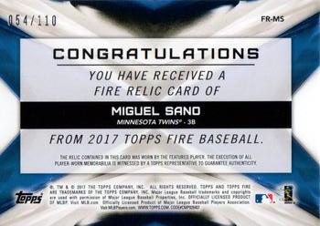 2017 Topps Fire - Relics #FR-MS Miguel Sano Back
