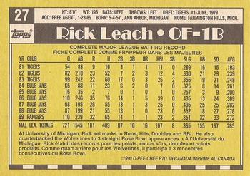 1990 O-Pee-Chee - White Back (Test Stock) #27 Rick Leach Back