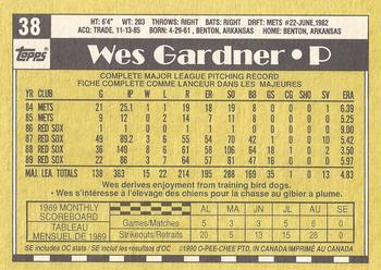 1990 O-Pee-Chee - White Back (Test Stock) #38 Wes Gardner Back